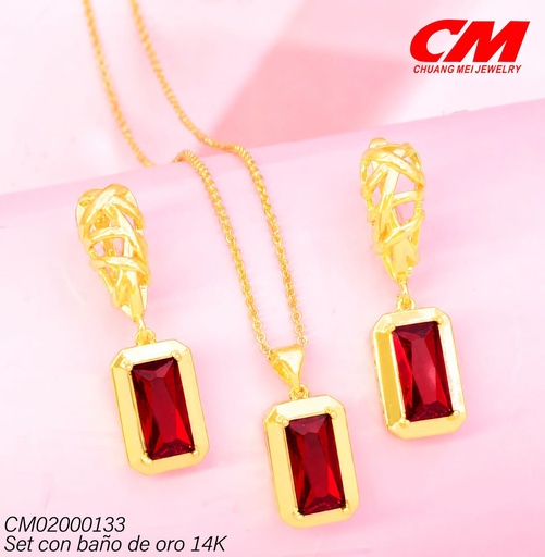 [CM02000133] SET BAÑO DE ORO 14K.OV.CALADO,RECT.VERT ROJO YT-00100031 (27A)