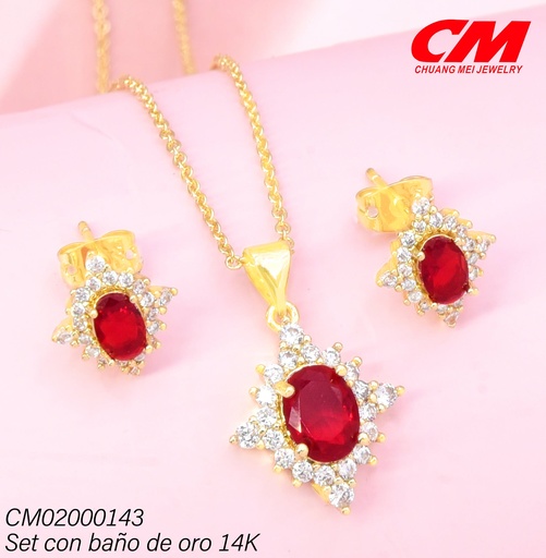 [CM02000143] SET BAÑO DE ORO 14K.ZIRC.OV.ROJA C´/PUNTAS ZIRC.GT-07550010 (27A)