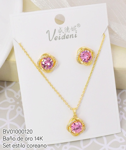 [BV01000120] SET BAÑO DE ORO 14K.ZIRC.OV.ROSADO C/BORDES WTZ-009 (VEI080926)