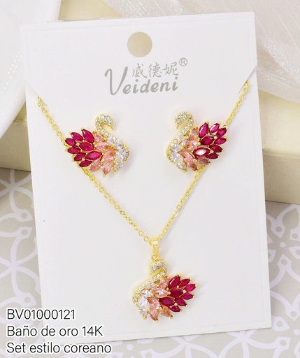 [BV01000121] SET BAÑO DE ORO 14K.ZIRC.CISNE ZIRC.ROJAS-ROSADAS WTZ-535 WTZ-009 (VEI080926)