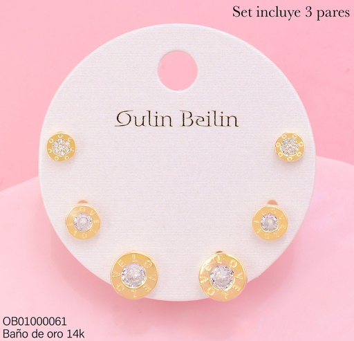 [OB01000061] PAQ.3 PARES ARETES BAÑO DE ORO 14K.CARTIER 3 TAMAÑOS 90105YZ