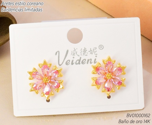 [BV01000162] ARETES BAÑO DE ORO 14K.COPO NIEVE ROSADO EH-4114 (VEI080926)