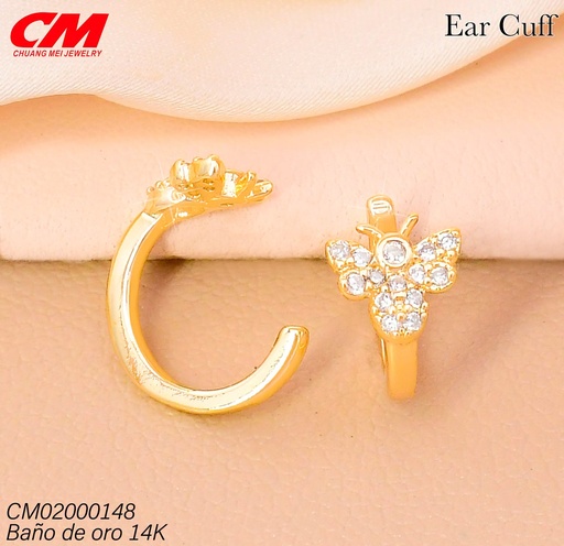 [CM02000148] EAR CUFF BAÑO DE ORO 14K. ABEJA ZIRC. RJ-03380001 (27A)