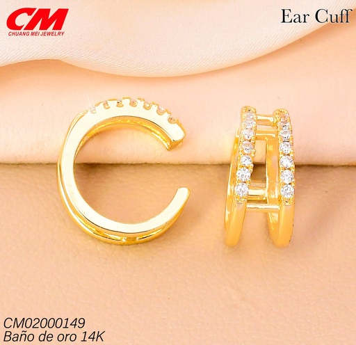 [CM02000149] EAR CUFF BAÑO DE ORO 14K. 2 LINEAS ZIRC. RJ-05020002 (27A)