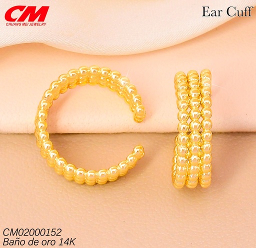 [CM02000152] EAR CUFF BAÑO DE ORO 14K. 3 LINEAS PELOTITAS RJ-02770003 (27A)