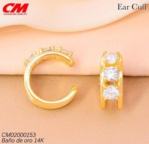 [CM02000153] EAR CUFF BAÑO DE ORO 14K. 3 ZIRC RD CRISTAL RJ-02860003 (27A)