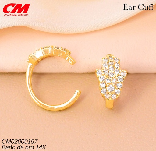 [CM02000157] EAR CUFF BAÑO DE ORO 14K. MANO ZIRC. RJ-01760003 (27A)
