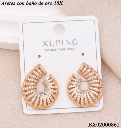 [BX02000861] ARETES BAÑO DE ORO 18K. XUPING EN FORMA DE U ZIRCONIA CRISTAL (XAG)