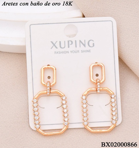 [BX02000866] ARETES BAÑO DE ORO 18K. XUPING 2 RECTANG. VERTICAL ZIRCON. CRISTAL (XAG)