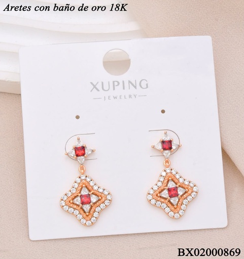 [BX02000869] ARETES BAÑO DE ORO 18K. XUPING ESTRELLA DE COLGAR ZIRCON. CRISTAL/ROJO (XAG)
