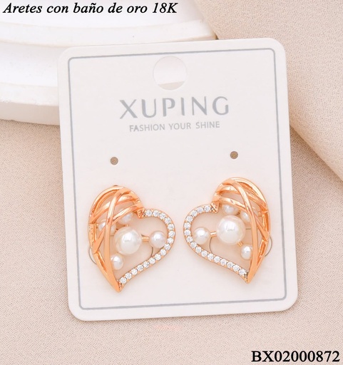 [BX02000872] ARETES BAÑO DE ORO 18K. XUPING CORAZO´N PERLAS/ZIRCON. CRISTAL (XAG)