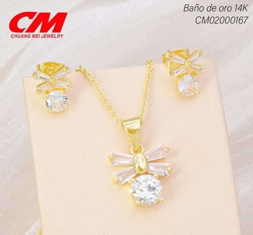 [CM02000167] SET BAÑO DE ORO 14K. MARIPOSA/ZIRCON. CRISTAL GT-01270007(27A)