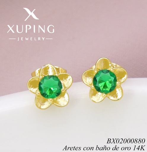 [BX02000880] ARETES BAÑO DE ORO 14K.  FLOR ZIRC. VERDE X001337244 27AGOS(XP)