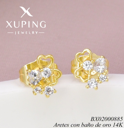 [BX02000885] ARETES BAÑO DE ORO 14K. TREBOL / ZIRC. X001270435 27AGOS(XP)