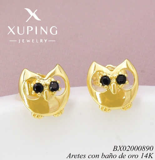 [BX02000890] ARETES BAÑO DE ORO 14K. BUHO (XAG)