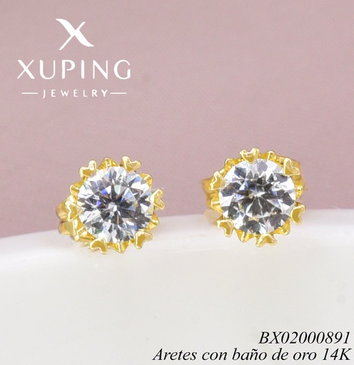 [BX02000891] ARETES BAÑO DE ORO 14K ZIRC RD/BORDE CORAZONES (XAG)