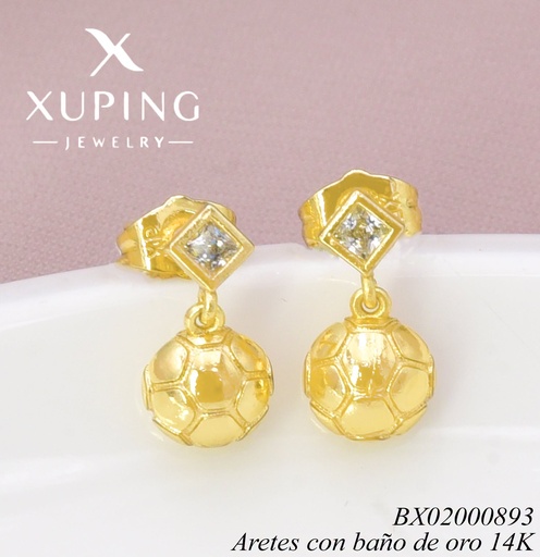 [BX02000893] ARETES BAÑO DE ORO 14K ZIRC CD. / BALON COLGANTE (XAG)