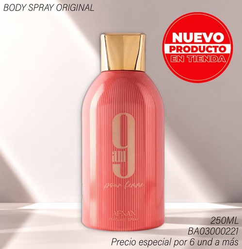 [BA03000221] BODDY SPRAY AFNAN 9AM POUR FEMMEL (CORAL) 250ML/8.45