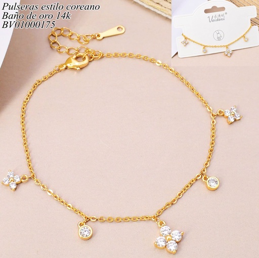 [BV01000175] PULSERA BAÑO DE ORO 14K. CON COLGANTE FLOR ZIRC. SL-0171 (VEI080926)