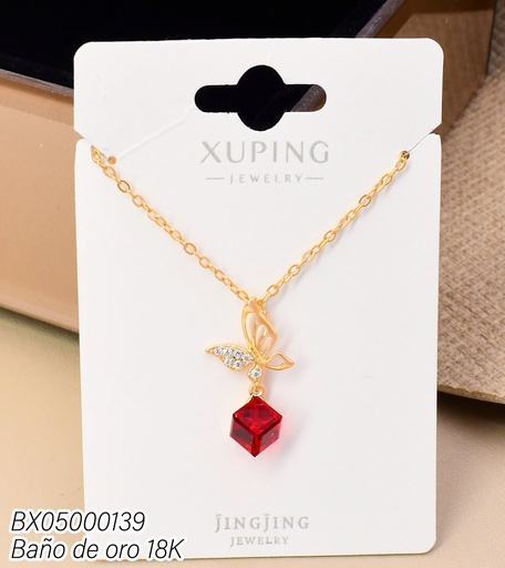 [BX05000139] CADENA BAÑO DE ORO 18K. MARIPOSA ZIRC.MITAD CALADA /ZIRC CD. ROJA P2302187706  (XL230926)