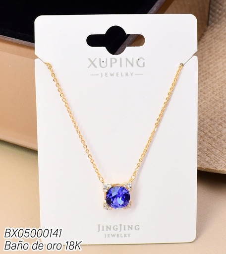 [BX05000141] CADENA BAÑO DE ORO 18K. CUADRO ZIRC RD AZUL CENTRO YPYX-3384  (XL230926)