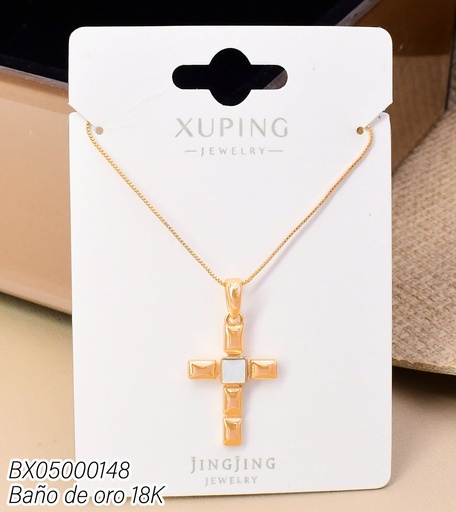 [BX05000148] CADENA BAÑO DE ORO 18K. CRUZ SECCIONADA ZIRC BLANCA CENTRO ZPZF-0072SJ