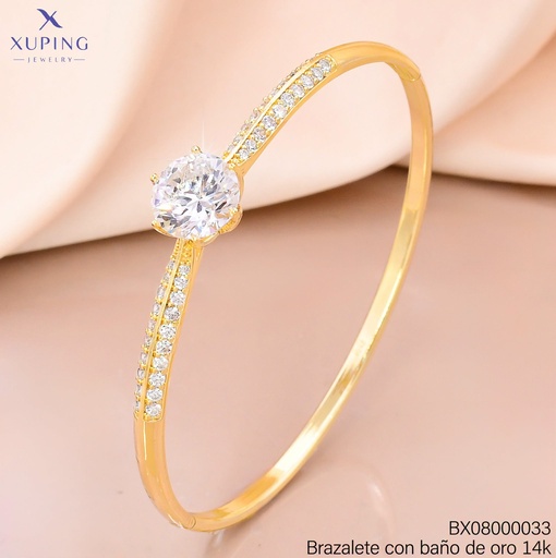 [BX08000033] BRAZALETE BAÑO DE ORO 14K. ZIRC RD CRISTAL X001219681 27AGOS(XP)