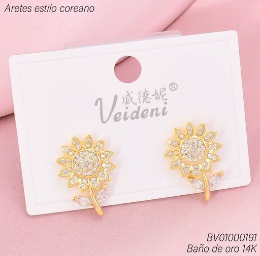 [BV01000191] ARETES BAÑO DE ORO 14K. GIRASOL ZIRC. EH-4307 (VEI080926)