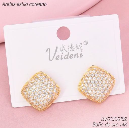 [BV01000192] ARETES BAÑO DE ORO 14K. ROMBO ZIRC. EH-4019 (VEI080926)