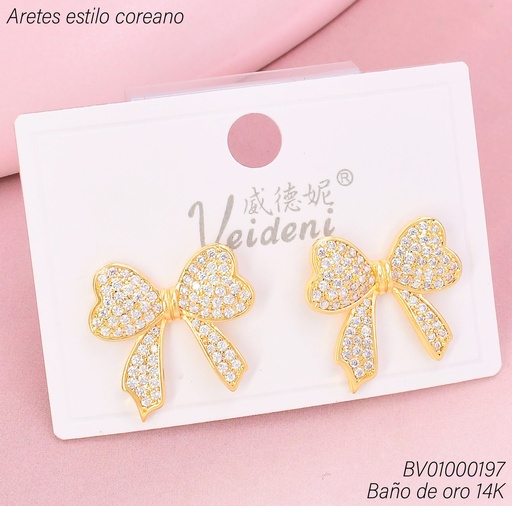 [BV01000197] ARETES BAÑO DE ORO 14K. LAZO ZIRC. EH-4296 (VEI080926)