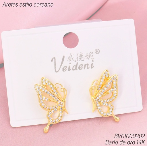 [BV01000202] ARETES BAÑO DE ORO 14K. MARIPOSA ZIRC. VISTA LATERAL EH-4018 (VEI080926)
