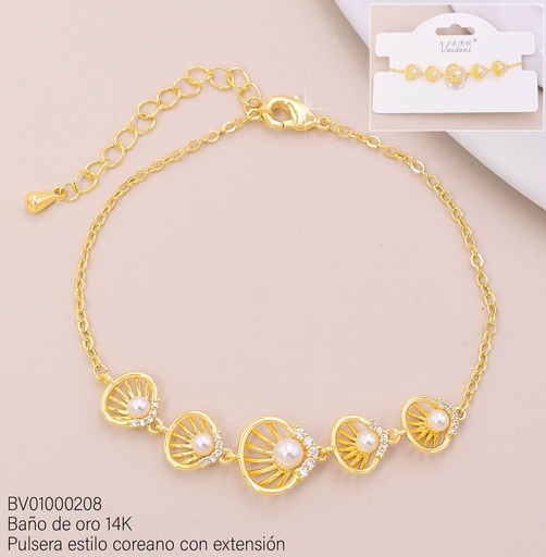 [BV01000208] PULSERA BAÑO DE ORO 14K. CROQUI OSTRA C/PERLITA SL-0529 (VEI080926)