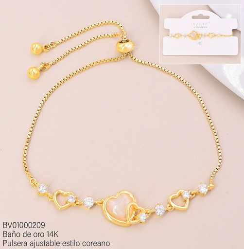 [BV01000209] PULSERA BAÑO DE ORO 14K. CORAZON BEIGE-CROQUIS SL-0534 (VEI080926)