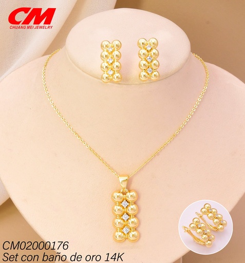 [CM02000176] SET BAÑO DE ORO BAÑO DE ORO 14K. RECT DE PELOTITAS /ZIRC CENTRO 27A)