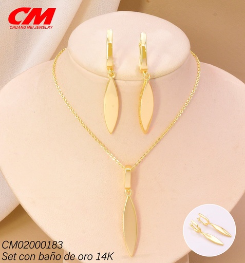 [CM02000183] SET BAÑO DE ORO BAÑO DE ORO 14K. OV. LISOS PUNTAS AT-01840004 (27A)