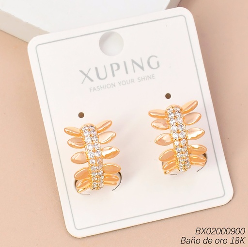 [BX02000900] ARETES BAÑO DE ORO 18K. HOJA/LINEA ZIRC. (XL230926)