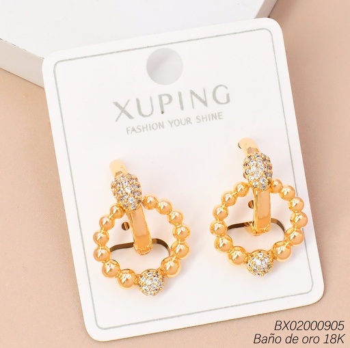 [BX02000905] ARETES BAÑO DE ORO 18K. HUGGIES CIRC. PELOTITAS LISAS/ZIRC. (XL230926)