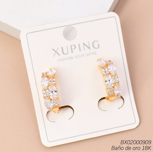 [BX02000909] ARETES BAÑO DE ORO 18K. HUGGIES ZIRC RD/OV.
