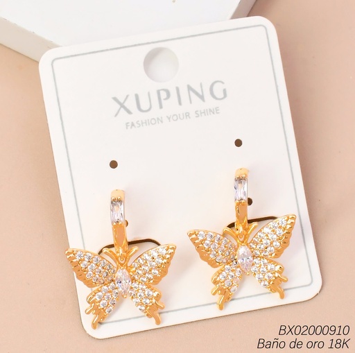 [BX02000910] ARETES BAÑO DE ORO 18K. HUGGIES ZIRC RECT. /MARIPOSA ZIRC. (XAG)
