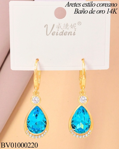 [BV01000220] ARETES HUGGIES LARGOS BAÑO DE ORO 14K.ROMBOS COLGANTES EH-0185 (VEI080926)