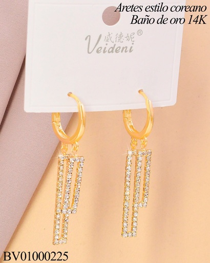 [BV01000225] ARETES HUGGIES LARGOS BAÑO DE ORO 14K.RECT.VERT.ZIRC.COLGANTES EH-0692 (VEI080926)