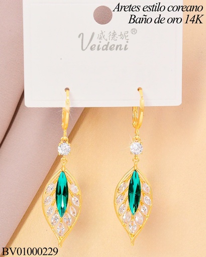 [BV01000229] ARETES HUGGIES LARGOS BAÑO DE ORO 14K.HOJA ZIRC.TURQUESA EH-1043 (VEI080926)