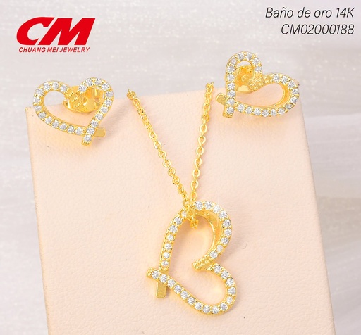 [CM02000188] SET BAÑO DE ORO 14K.CORAZON ZIRC.DC-34180006 (27A)