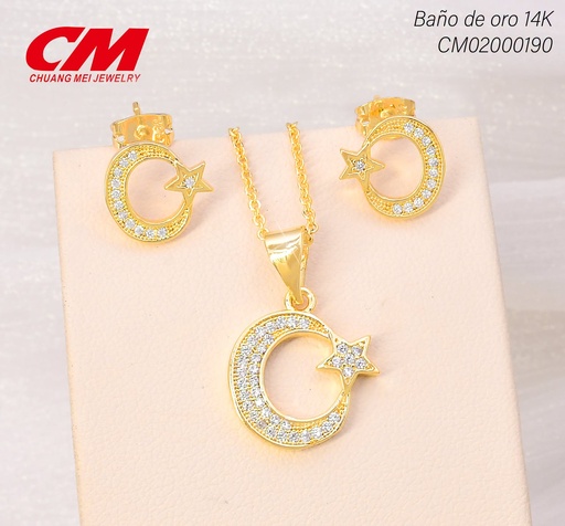 [CM02000190] SET BAÑO DE ORO 14K. MEDIA LUNA/ESTRELLA ZIRC. DC-29990016 (27A)