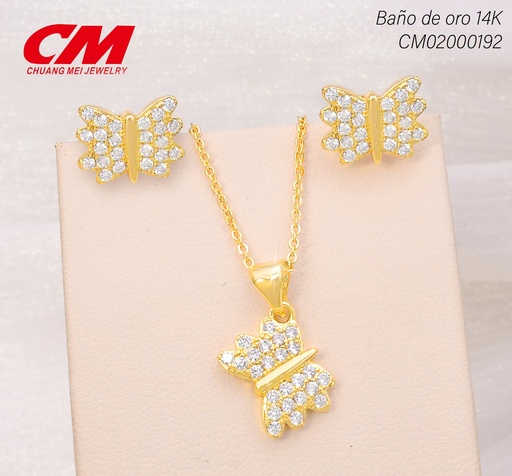 [CM02000192] SET BAÑO DE ORO 14K. MARIPOSA ZIRC. GT-0434005 (27A)