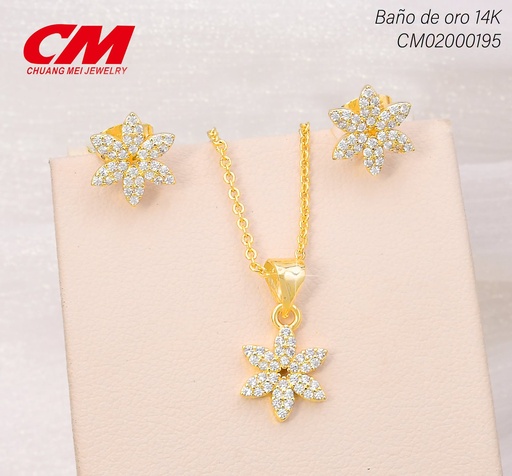 [CM02000195] SET BAÑO DE ORO 14K.FLOR ZIRC GT-04430005 (27A)