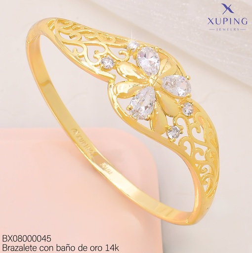 [BX08000045] BRAZALETE BAÑO ORO 14K. CALADO CORAZONES/FLOR ZIRC. X001164008 27AGOS(XP)