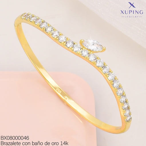 [BX08000046] BRAZALETE BAÑO DE ORO 14K. LINEA ZIRC/HOJITA X001301360 27AGOS(XP)
