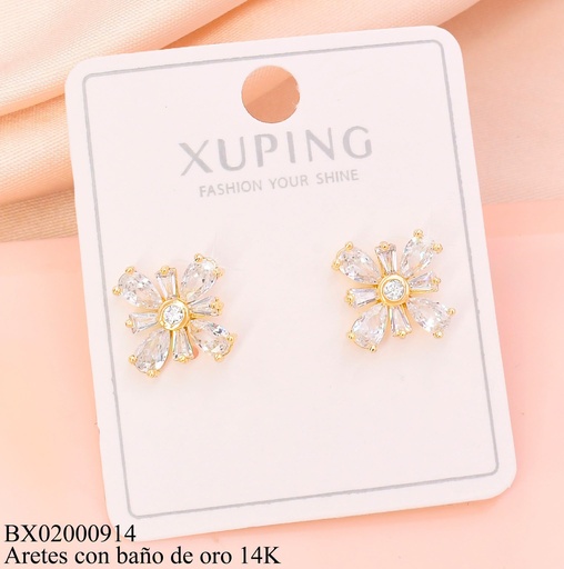 [BX02000914] ARETES BAÑO DE ORO 14K. ESTRELLA EN CRUZ ZIRCONIAS (XAG)