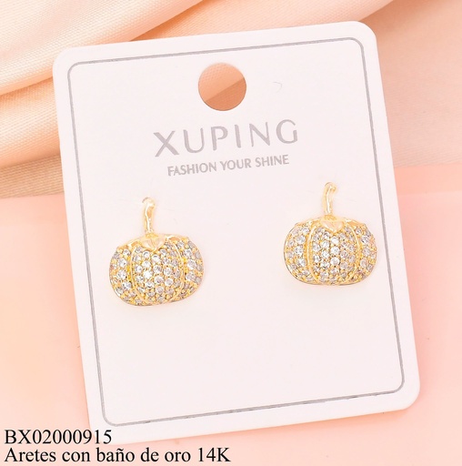 [BX02000915] ARETES BAÑO DE ORO 14K.CALABAZA ZIRCONIAS (XAG)